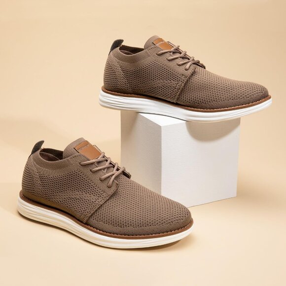 🆕Bruno Marc Men Light/Brown Knit Flex Mesh Oxfords Lace-Up Lightweight Sneakers - Picture 9 of 12